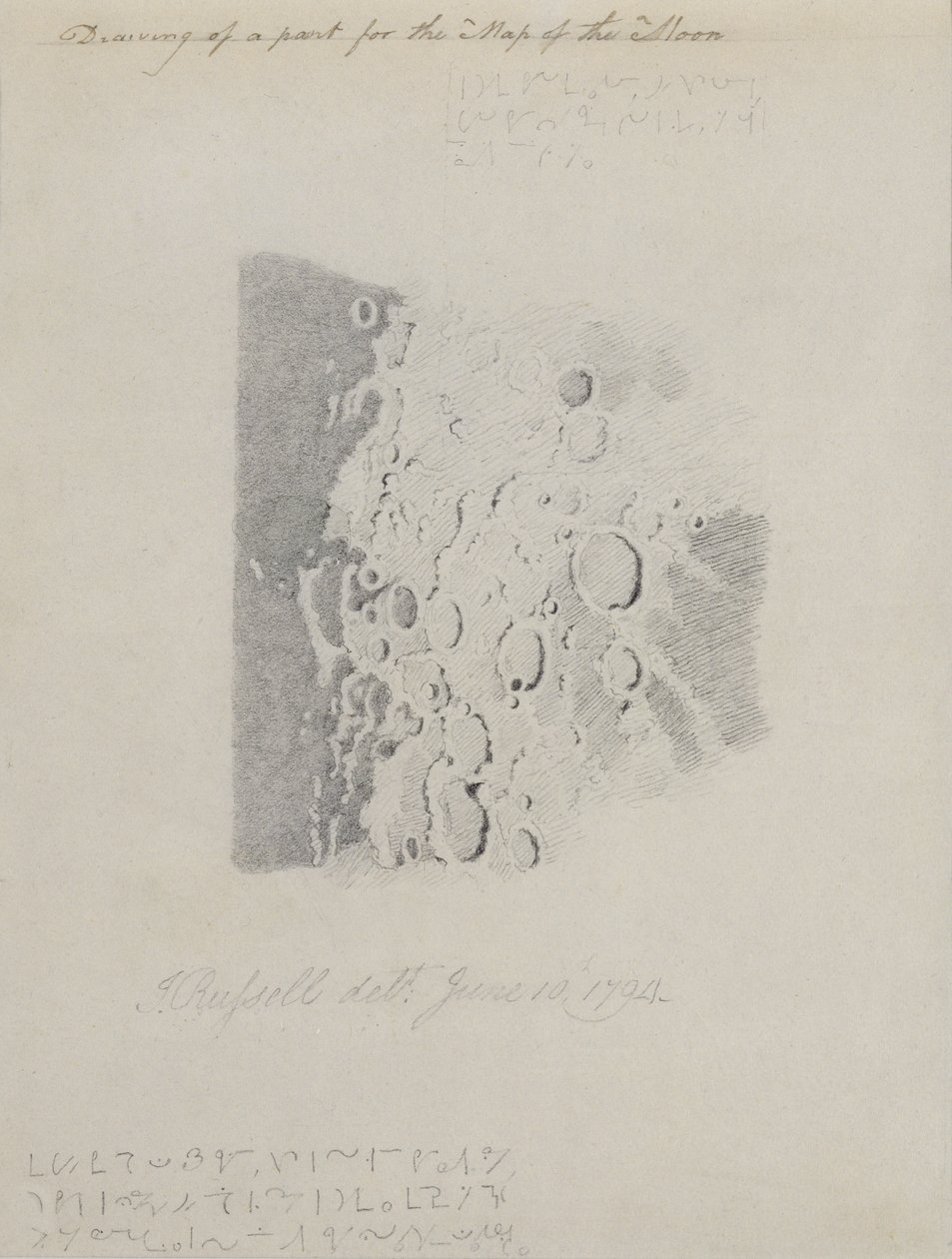 Kresba pro mapu Měsíce, 1794 od John Russell