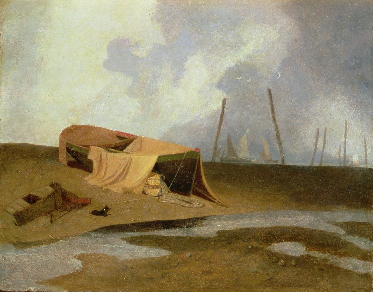 Lodě na Greater Yarmouth Beach od John Sell Cotman