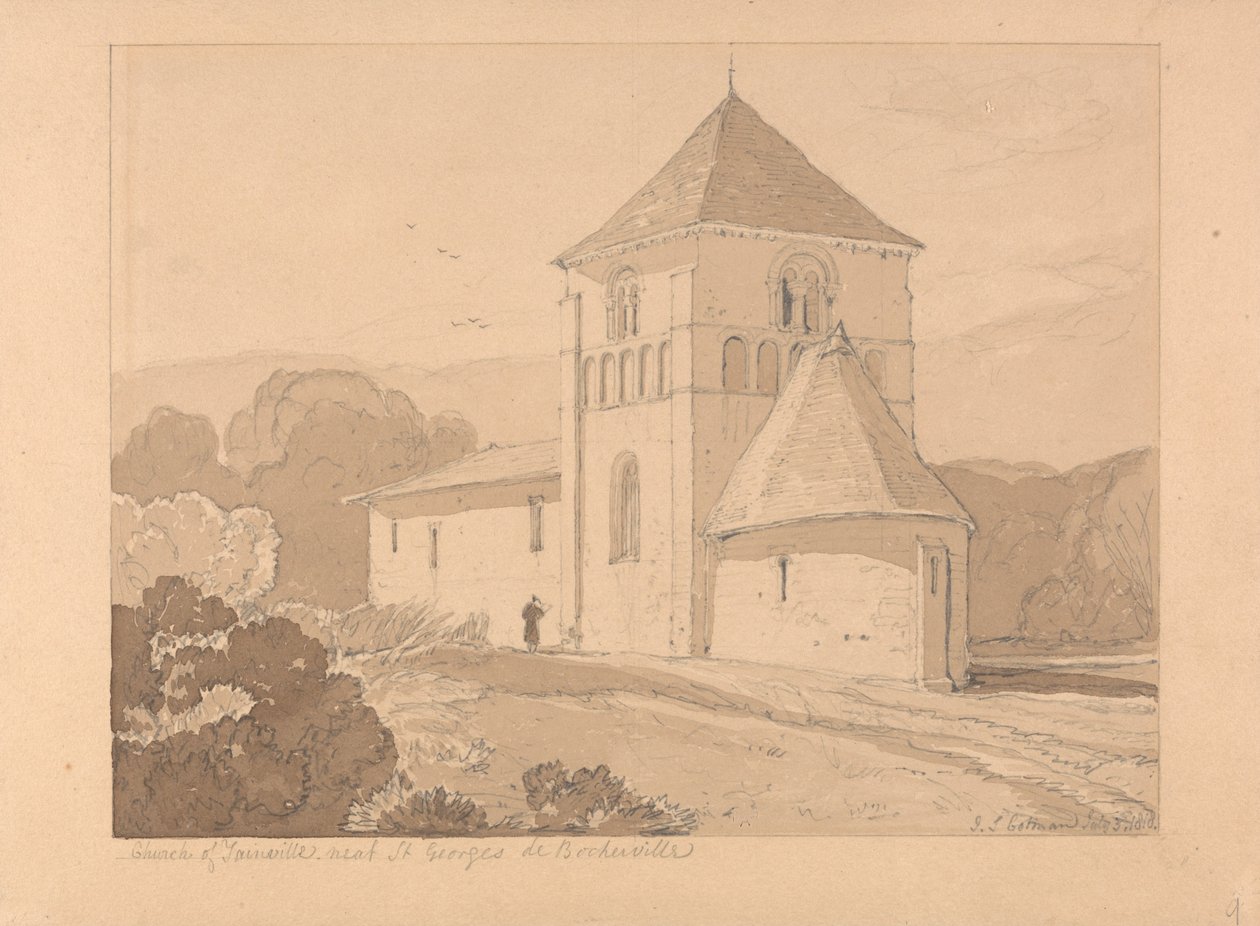 Kostel v Yainville, poblíž Saint Georges de Boscherville, Normandie od John Sell Cotman
