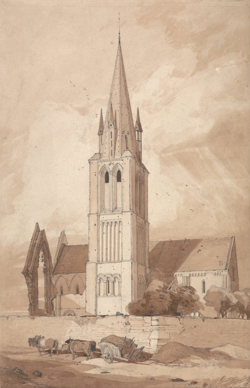 Kostel Douvres, Normandie od John Sell Cotman
