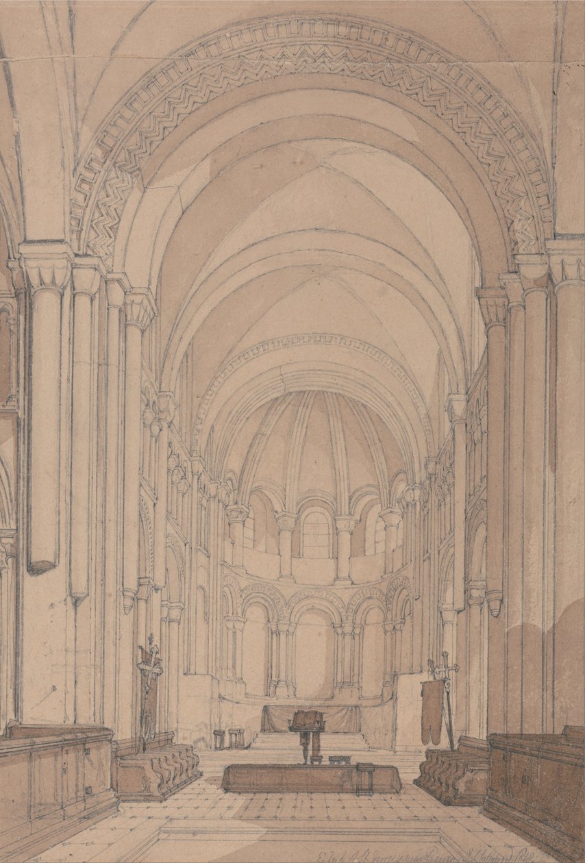 East End of the Abbey Church of Saint Georges de Boscherville, near Rouen, Normandy od John Sell Cotman