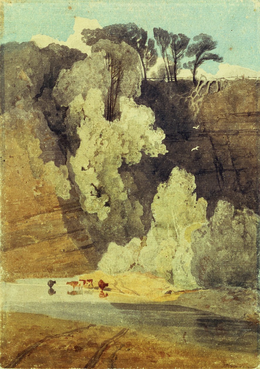 Na řece Greta, Yorkshire (wc a tužka na papíře) od John Sell Cotman