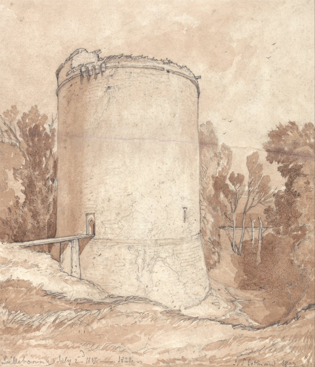 Kulatá věž, hrad Lillebonne, Normandie od John Sell Cotman