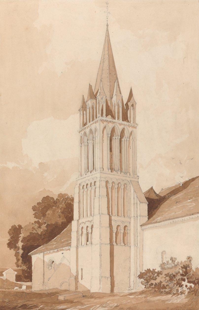 Pohled na jihovýchodní kostel ifs, poblíž Caen, Normandie od John Sell Cotman