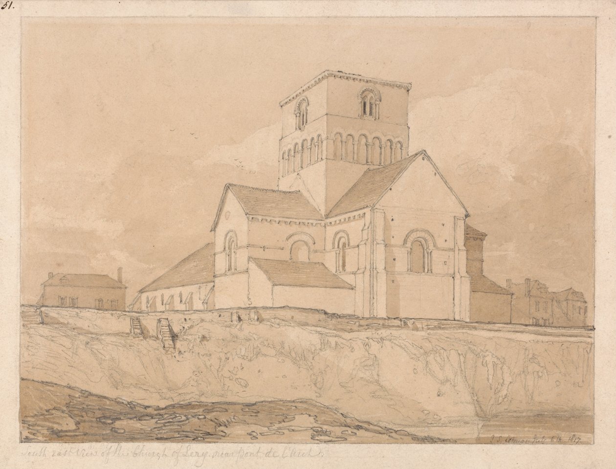 Pohled na jihovýchodní kostel Lery, poblíž Pont-de-lArche, Normandie od John Sell Cotman