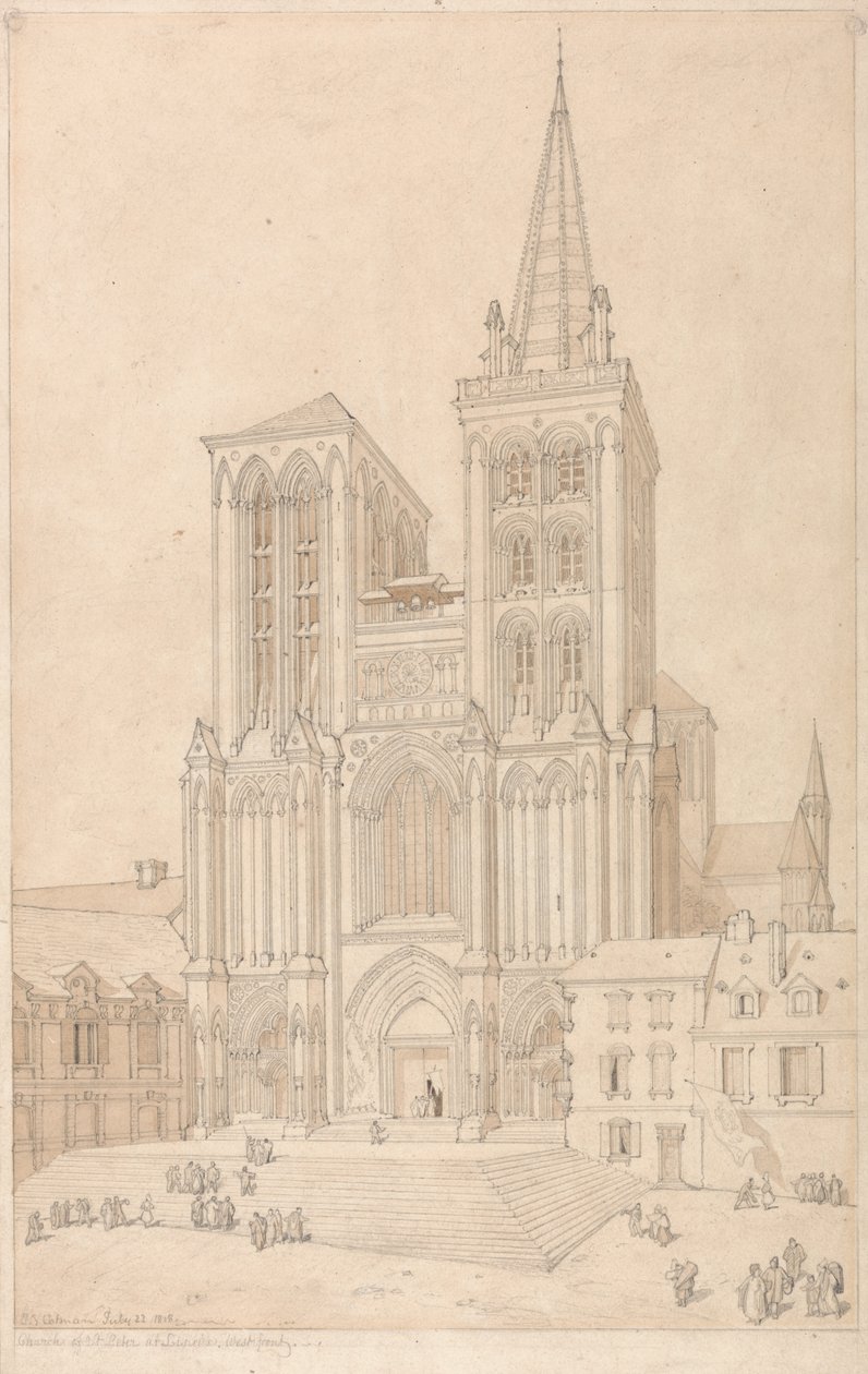 St. Peter v Lisieux, Normandie- západní fronta od John Sell Cotman
