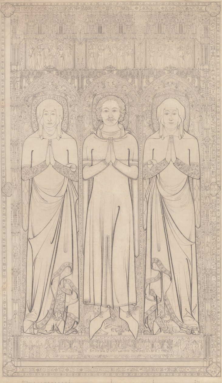 Sepulchral Brass of Robert Braunche and His Two Wives in Saint Margarets Church, Lynn, Norfolk, ... od John Sell Cotman