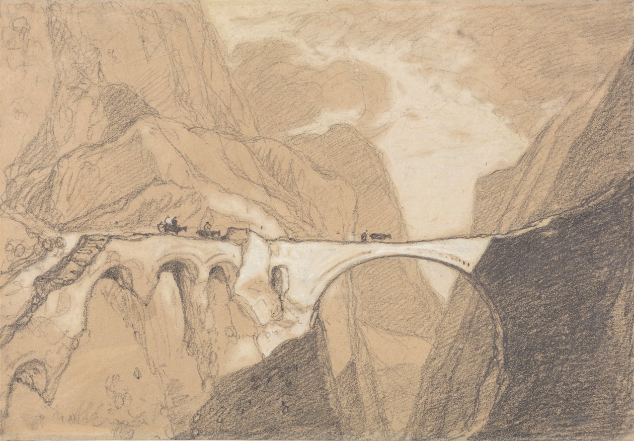 Cestující přes most přes alpskou rokli od John Sell Cotman
