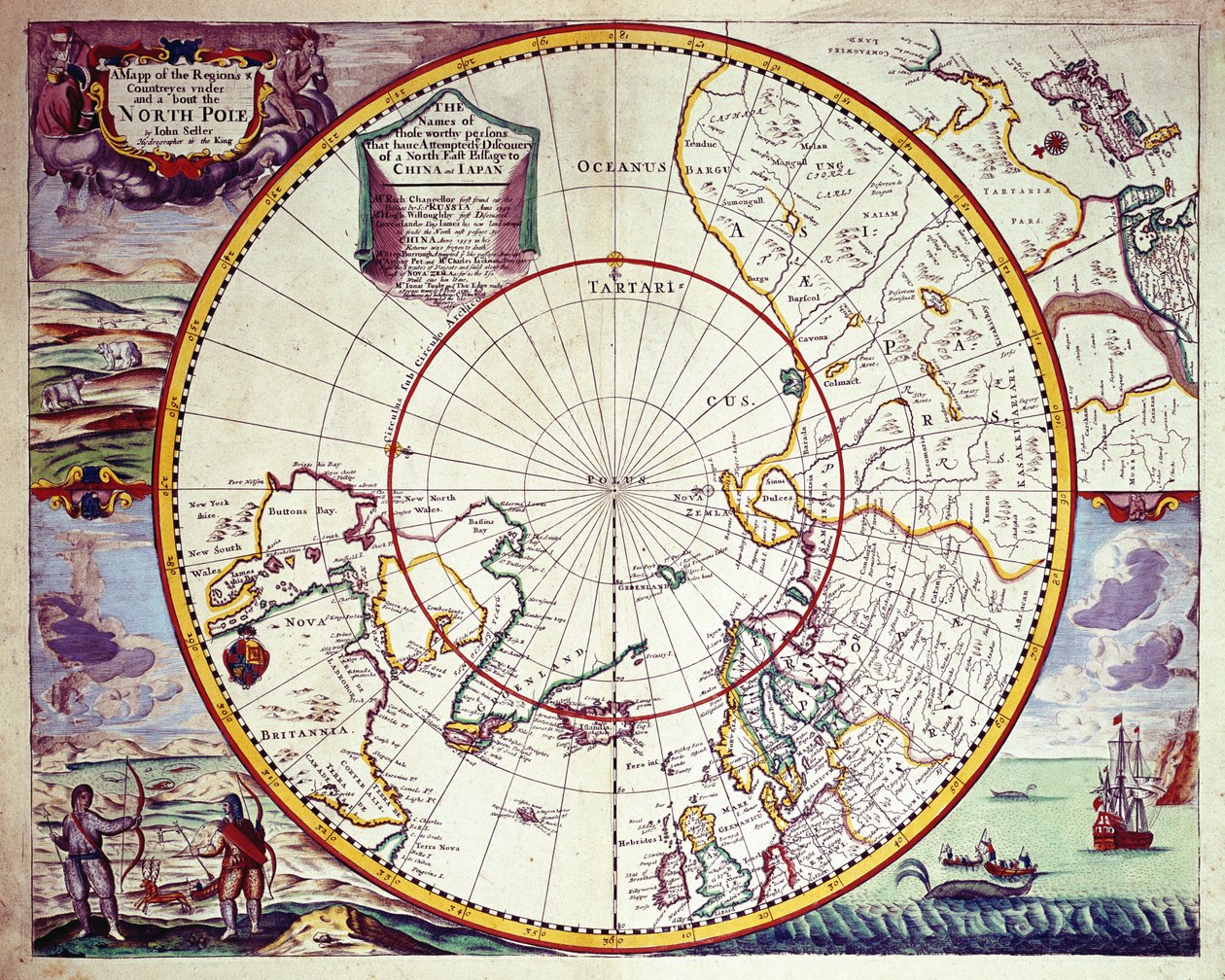 Mapa severního pólu (barevná rytina) od John Seller