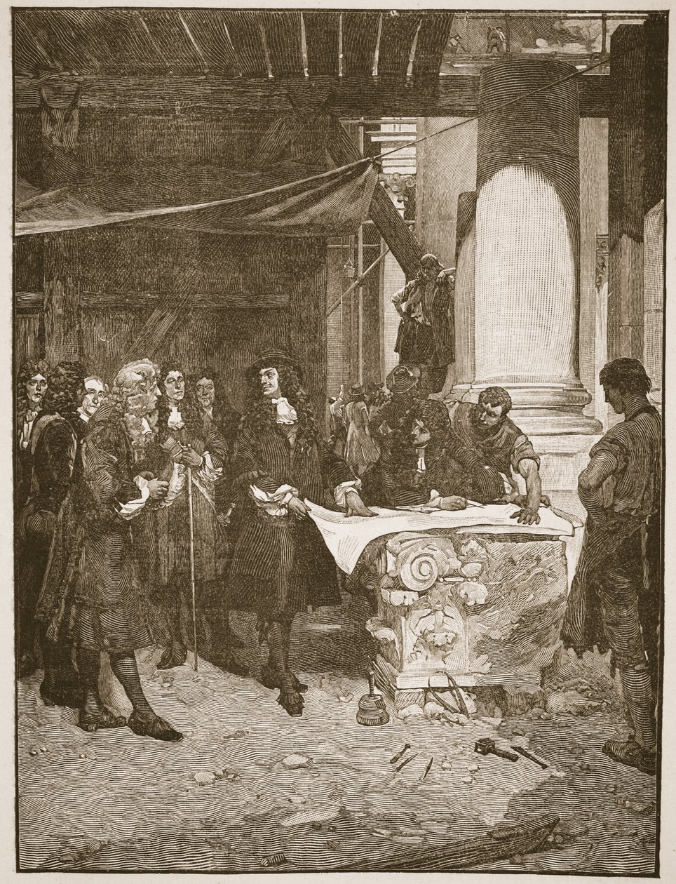 Charles II na návštěvě Wren během budovy St. Paul