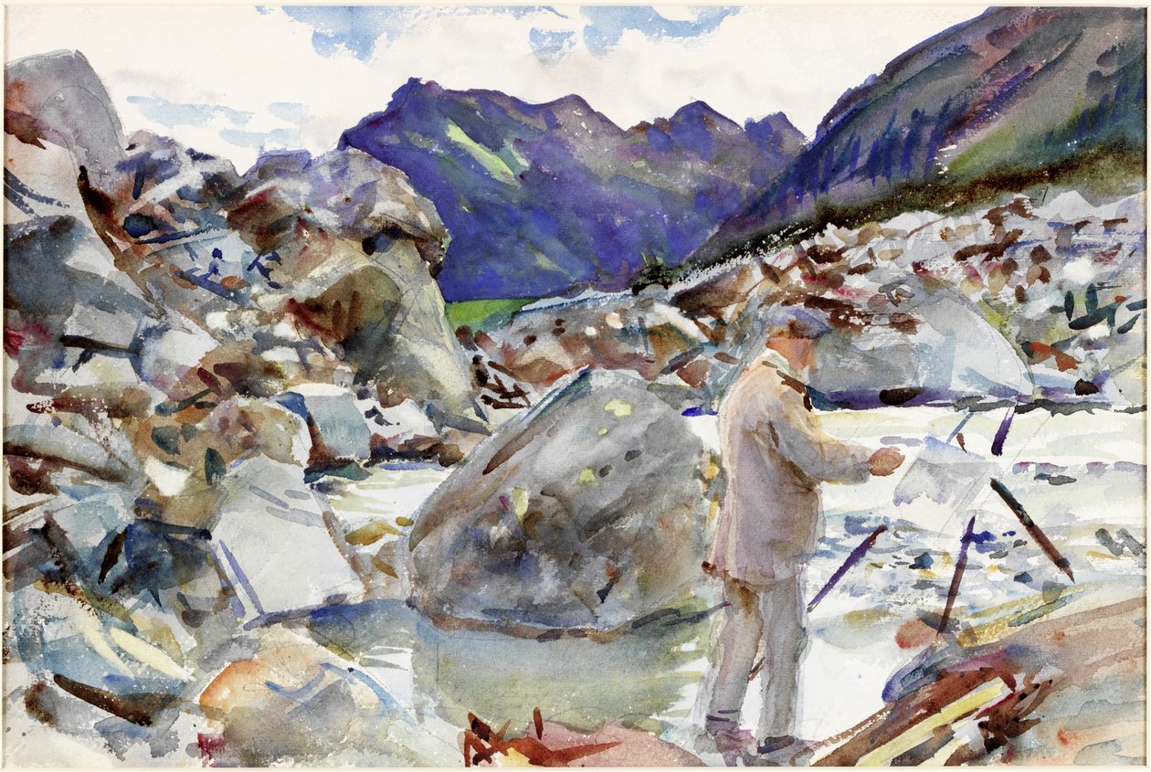 A Glacier Stream in the Alps, c.1904 (tužka a akvarel na papíře) od John Singer Sargent