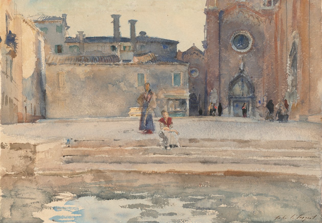 Campo dei Frari, Benátky, 1880-82 (wc nad tužkou s kvašem na papíře) od John Singer Sargent