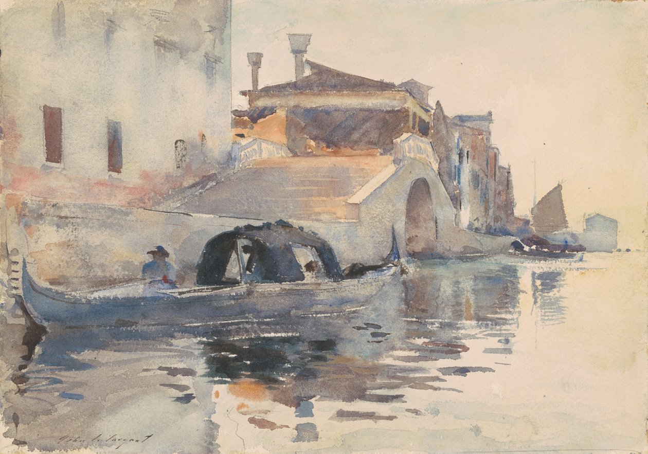 Canal Scene, Ponte Panada, Fondamenta Nuove, Benátky, cca 1880-82 (wc přes tužku na papíře) od John Singer Sargent