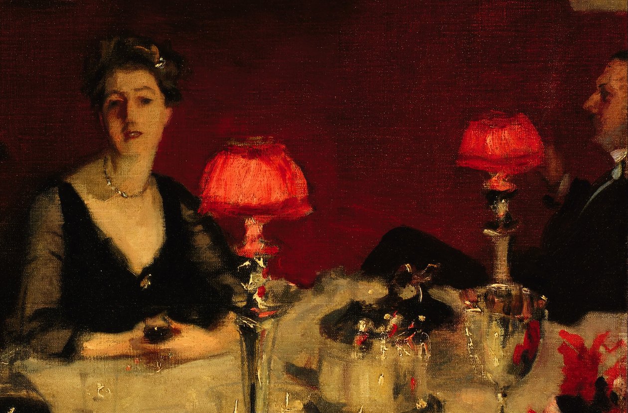 Le Verre de porto: detail Alberta a Edith Vickersových od John Singer Sargent