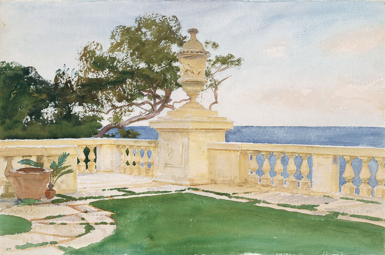 Terrace, Vizcaya, 1917 (wc a grafit na bílém tkaném papíře) od John Singer Sargent