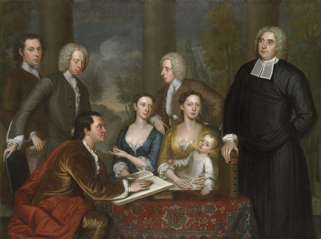 The Bermuda Group, Dean Berkeley and his Entourage, 1728, přepracována 1739 od John Smibert