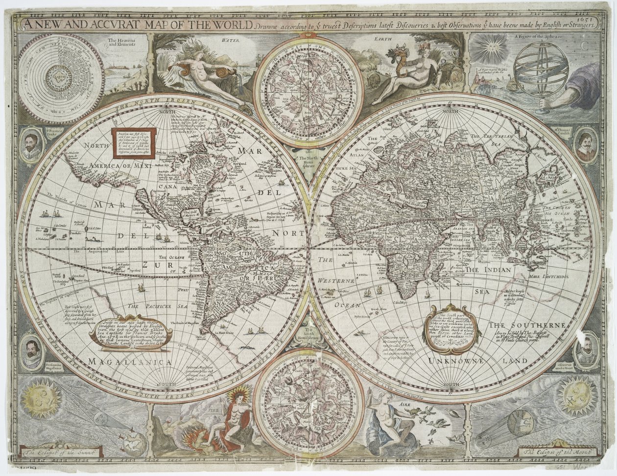 Nová a přesná mapa světa, 1676 (ručně kolorovaný tisk) od John Speed