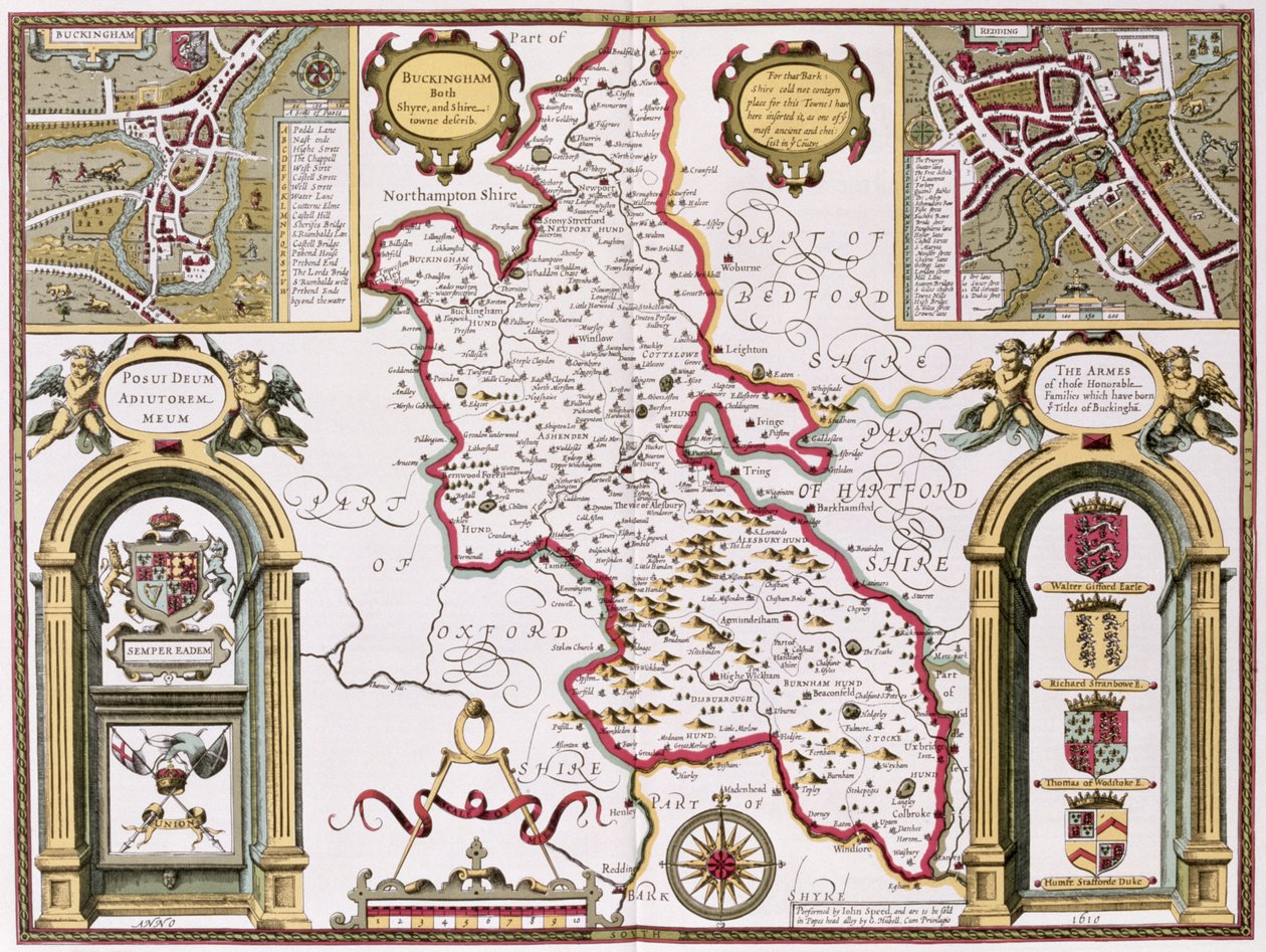Buckinghamshire, vyryl Jodocus Hondius (1563-1612) z John Speed