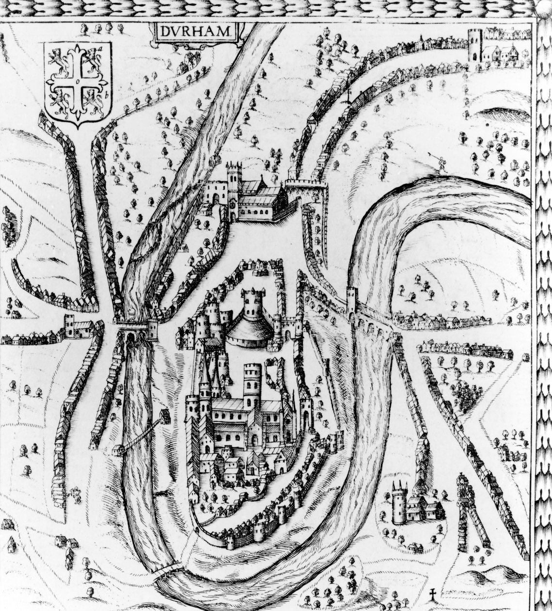 Mapa města Durham, c.1662 od John Speed
