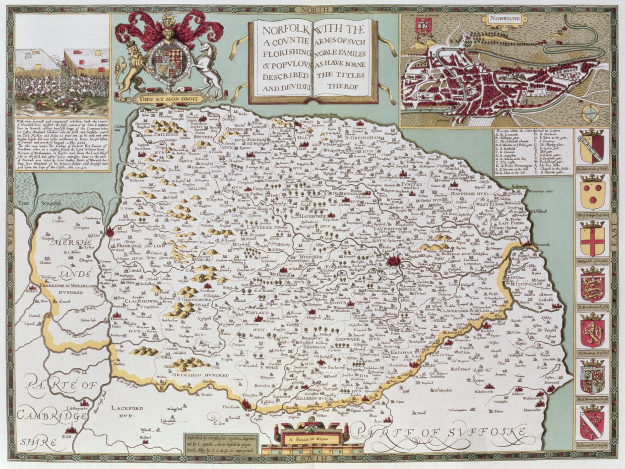 Norfolk, vyrytý Jodocem Hondiem (1563-1612) z Johna Speeda 
