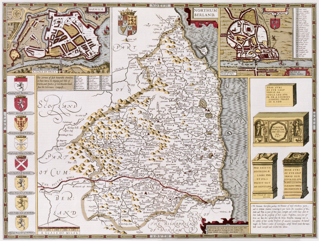 Northumberland, vyrytý Jodocem Hondiem (1563-1612) z Johna Speeda 