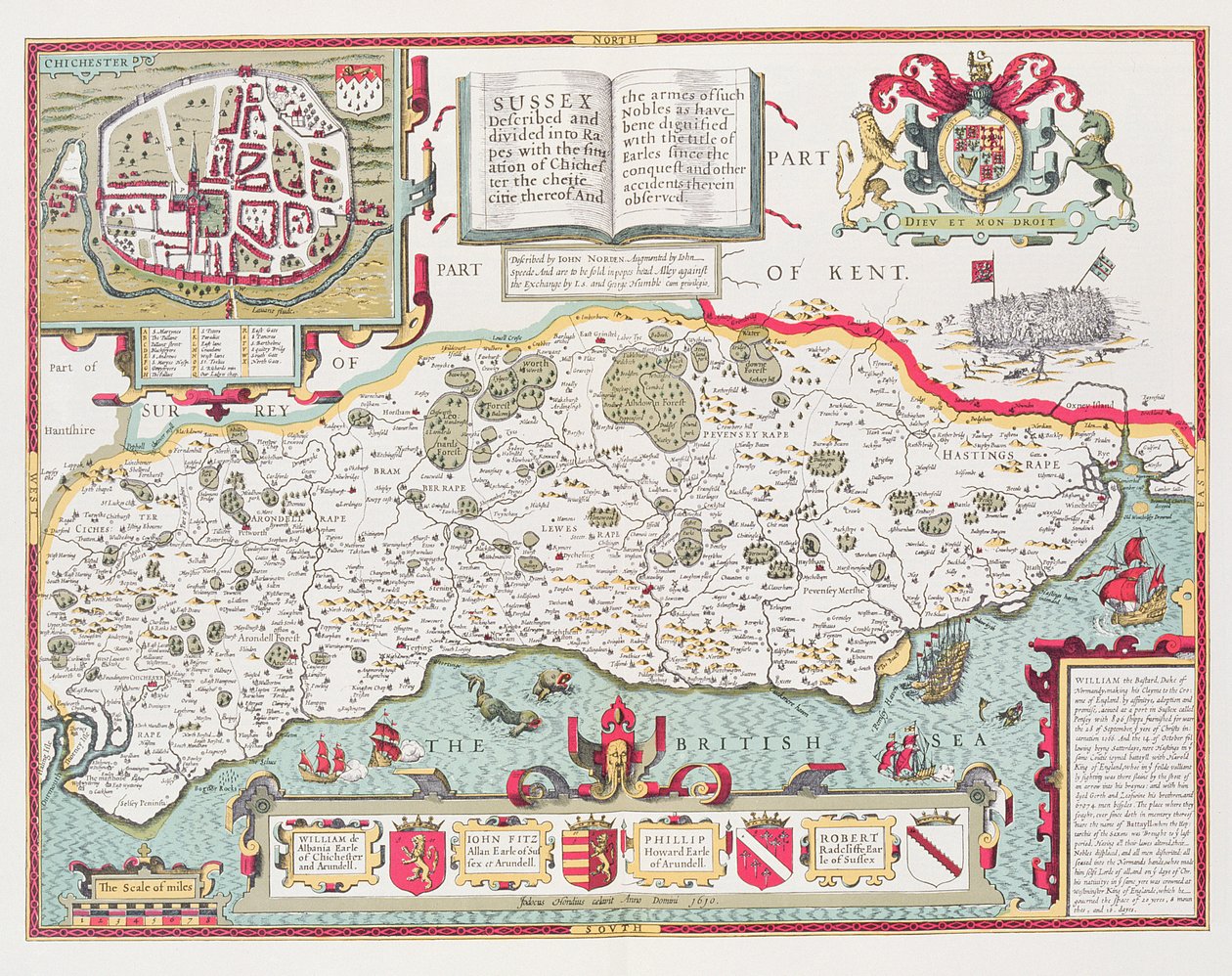 Sussex, rytý Jodocus Hondius (1563-1612) z John Speed