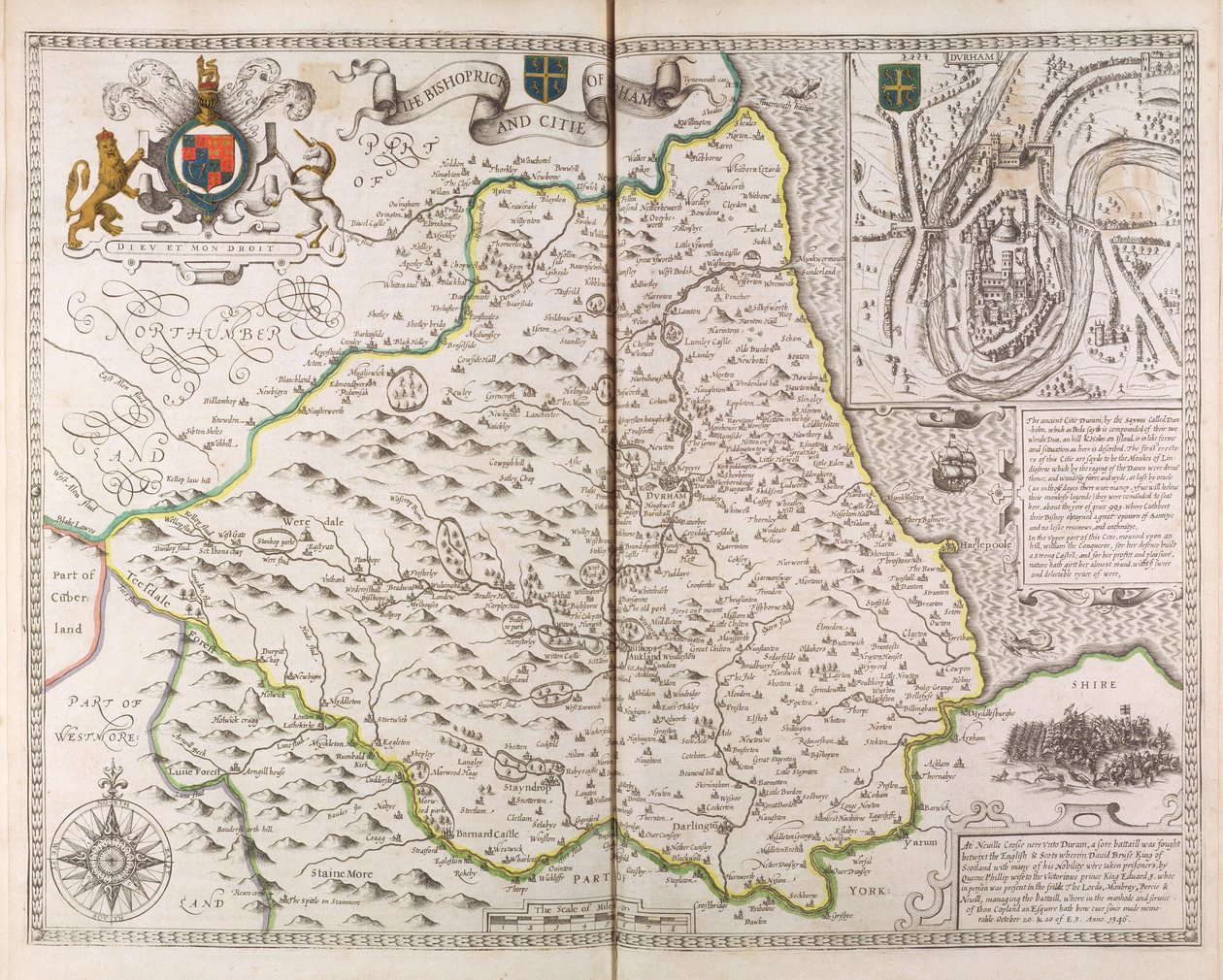 Bishoprick a město Durham, z ‚Divadla říše Velké Británie‘, 1611-12 od John Speed