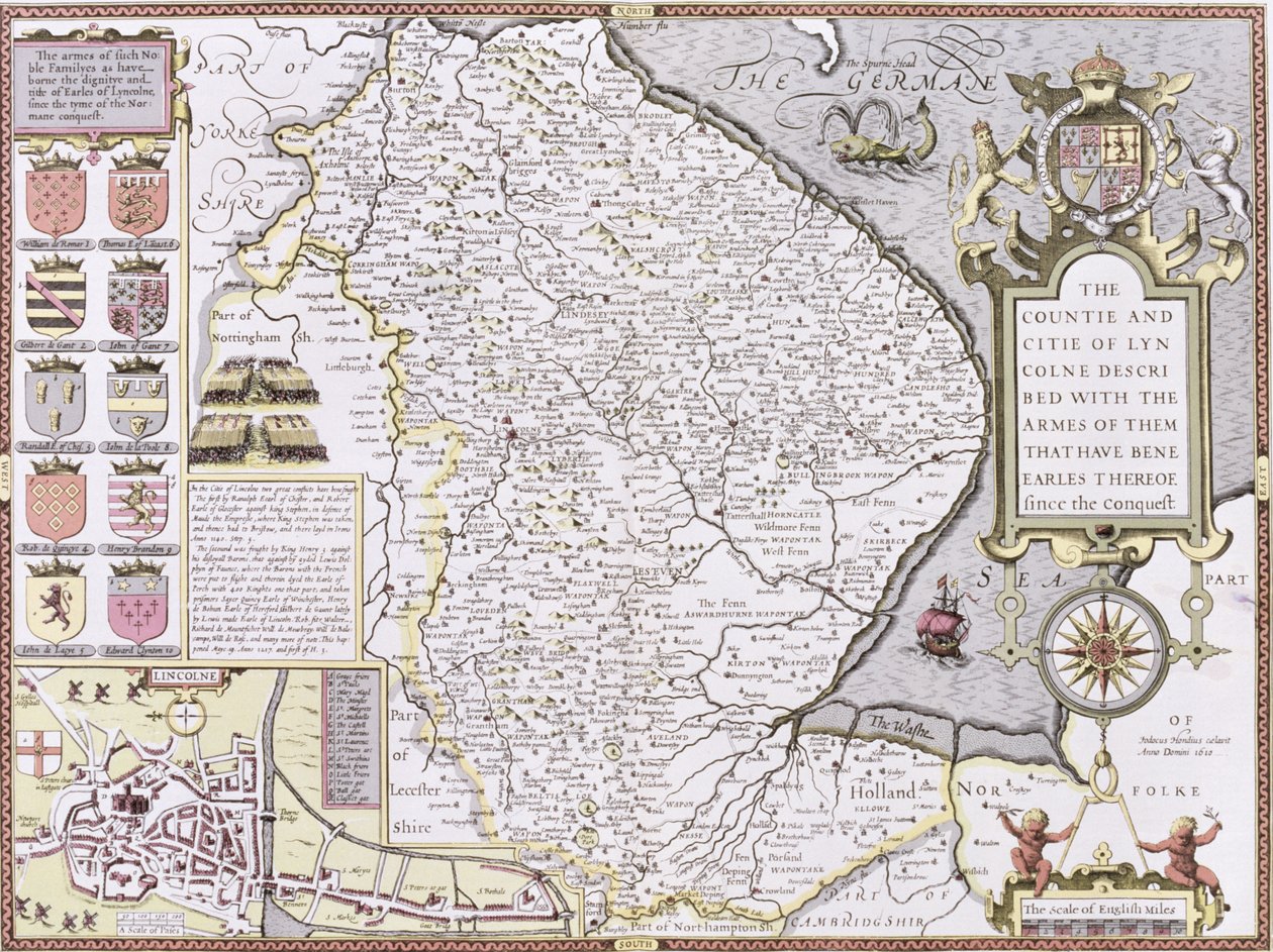 Hrabství a město Lyncolne, vyryté Jodocusem Hondiem (1563-1612) z 