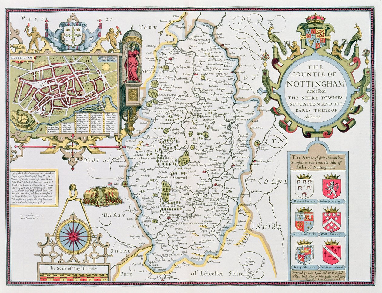 Hrabství Nottinghamu, vyryté Jodocem Hondiem (1563-1612) z 