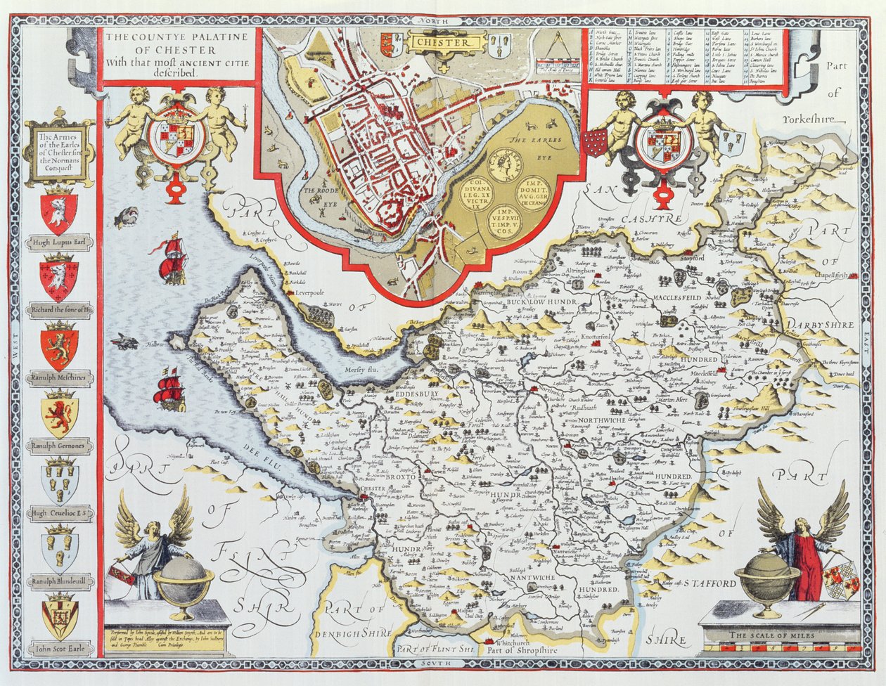 Countye Palatine of Chester, vyrytý Jodocem Hondiem (1563-1612) z John Speed