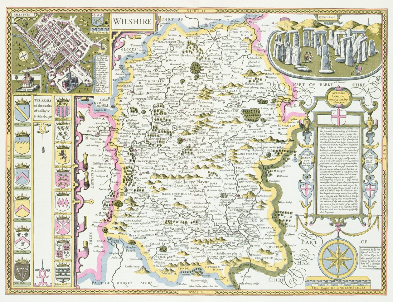 Wiltshire, vyryl Jodocus Hondius (1563-1612) z John Speed