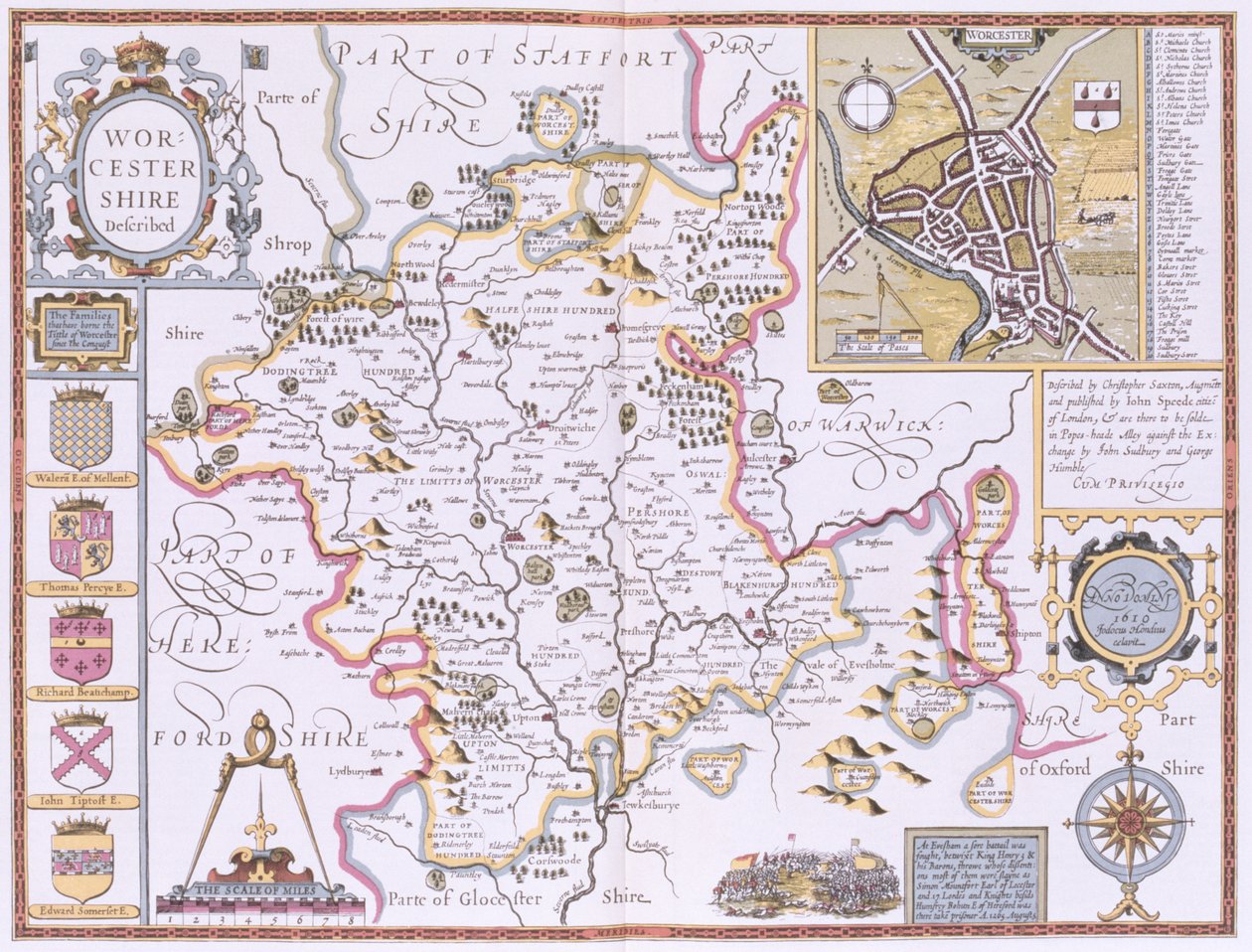Worcestershire, vyryl Jodocus Hondius (1563-1612) z John Speed