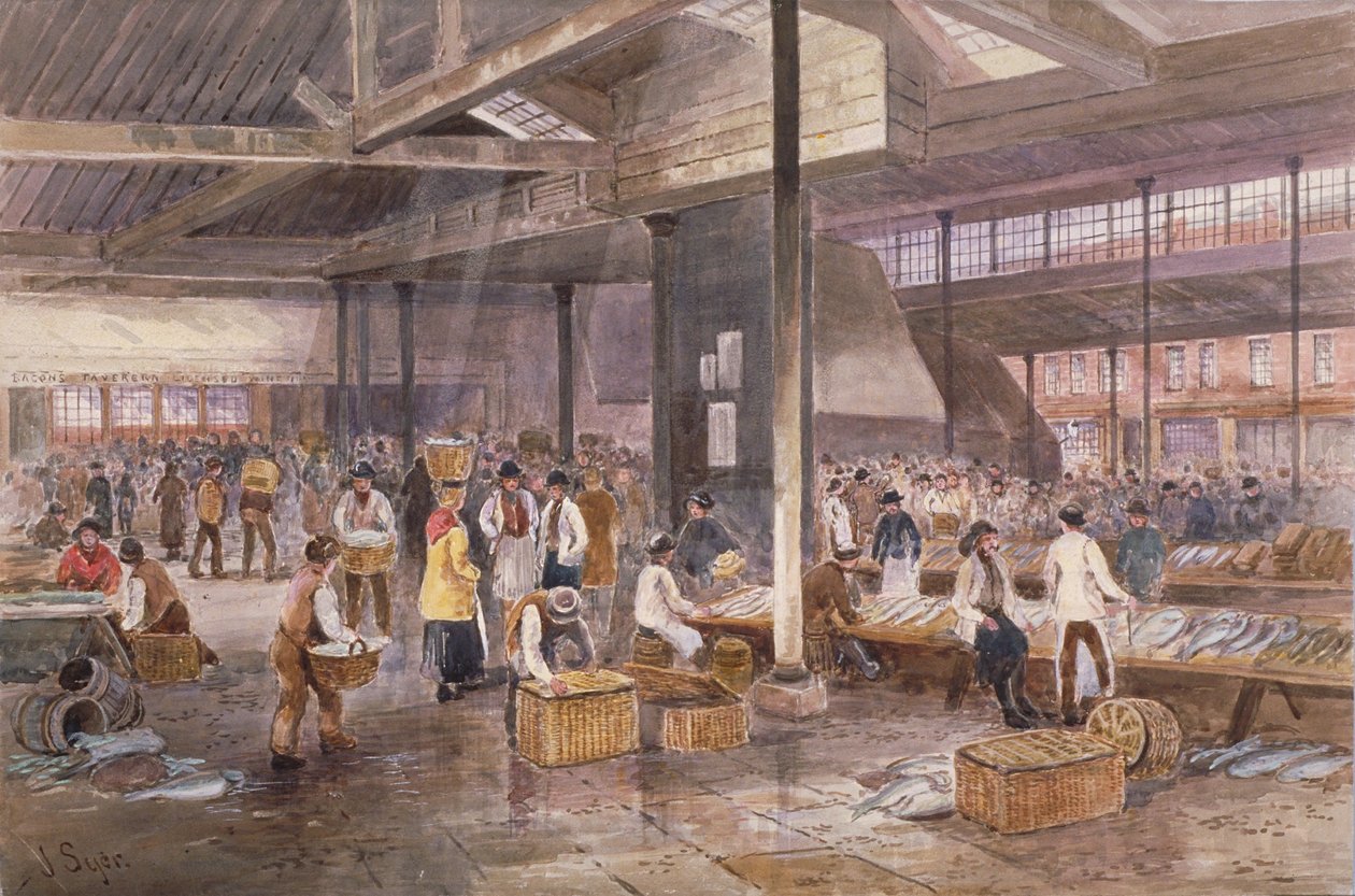 Vnitřní pohled na Billingsgate Fish Market, c.1849 od John Syer