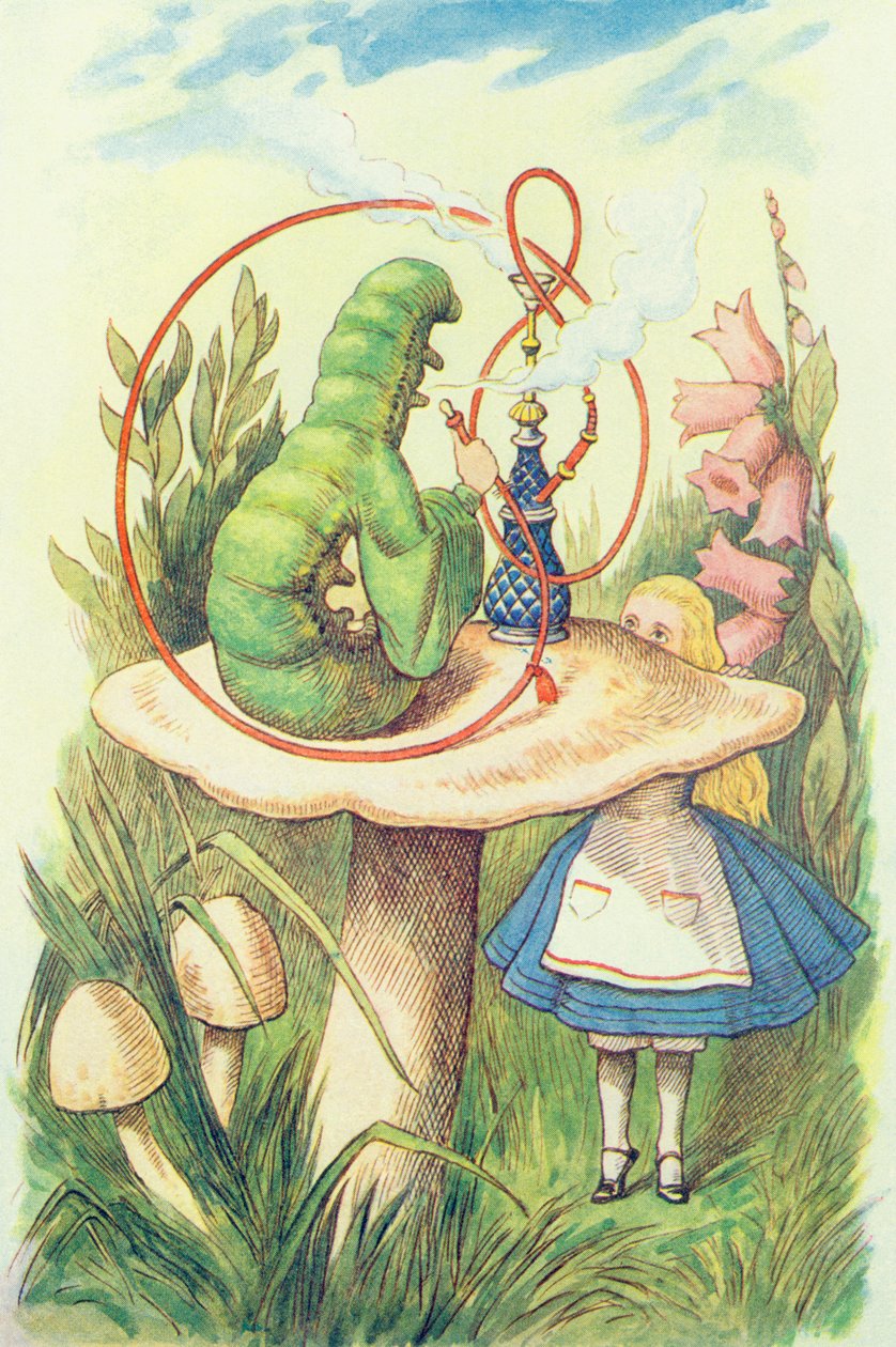 Alice Meets the Caterpillar, ilustrace z „Alenka v říši divů“ od Lewise Carrolla (1832-9) od John Tenniel