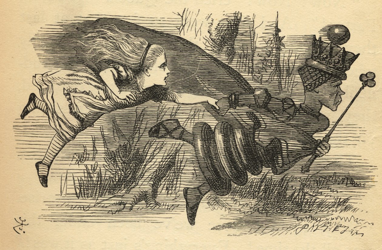 Alice and the Red Queen, ilustrace z „Through the Looking Glass“ od Lewise Carrolla (1832-98), poprvé publikována v roce 1871 od John Tenniel