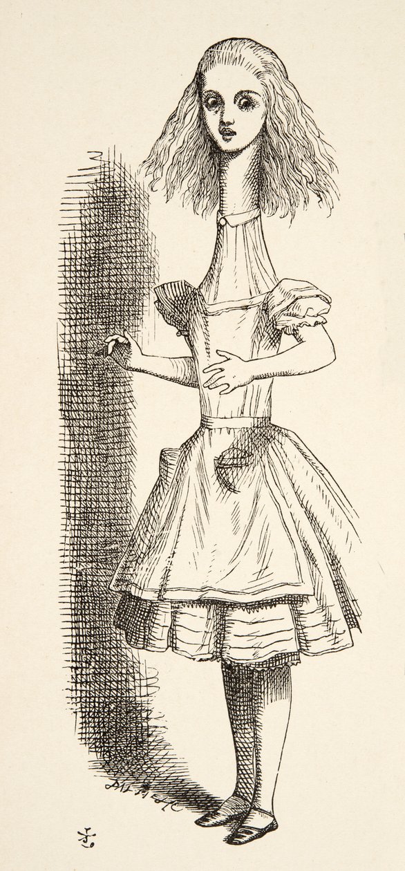 Alenka roste výš, z knihy Alenčina dobrodružství v říši divů od Lewise Carrolla (1832 - 98), vydáno 1891 od John Tenniel