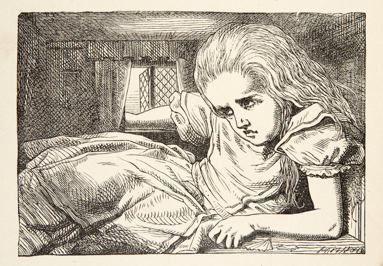 Alenka roste příliš vysoká pro pokoj, z Alices Adventures in Wonderland od Lewise Carrolla (1832 - 98), hospoda. 1891 od John Tenniel