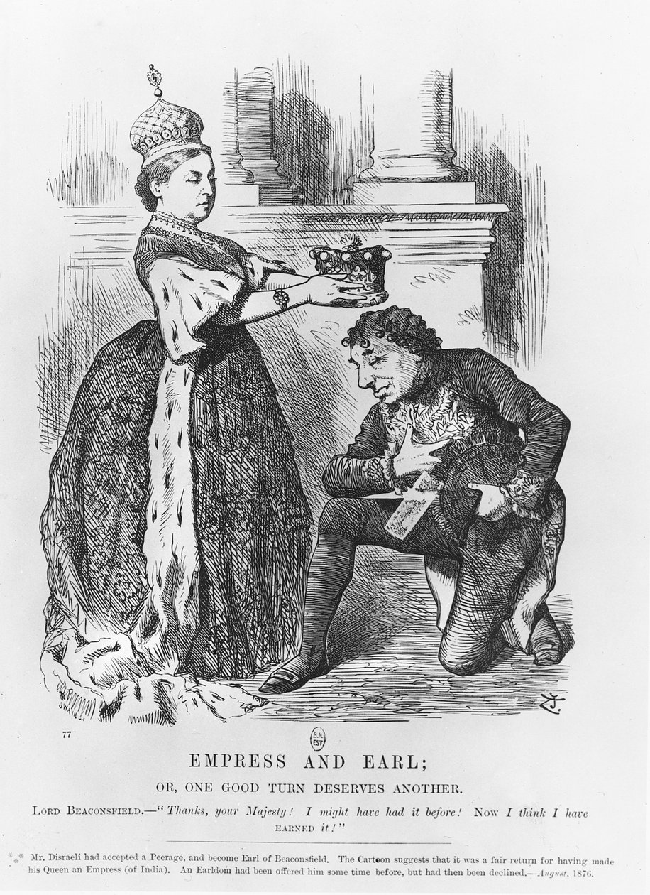 Disraeli získal šlechtický titul královnou Viktorií v roce 1876 od John Tenniel