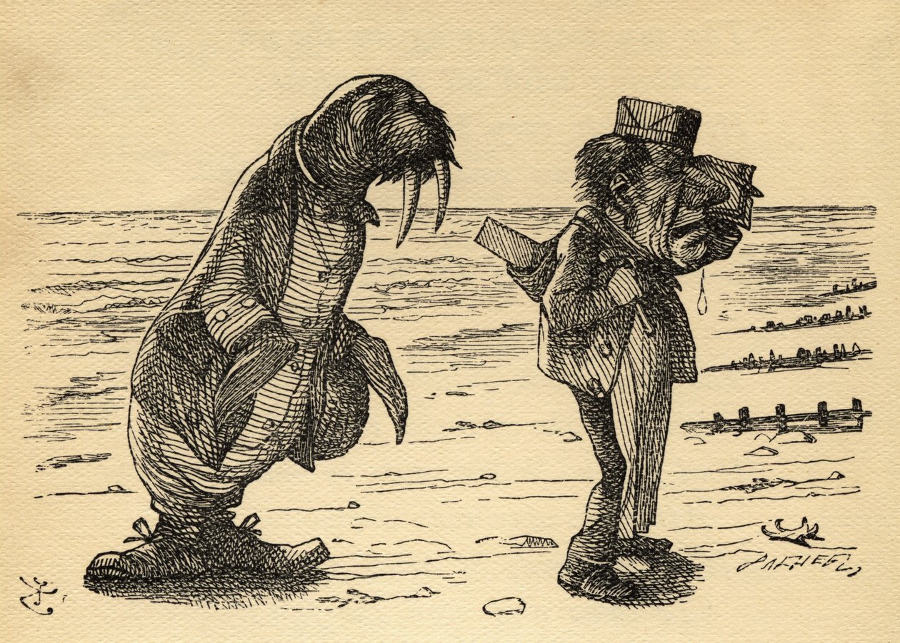 Mrož a tesař, ilustrace z knihy "Through the Looking Glass" od Lewise Carrolla (1832-98), poprvé vydané 1871 od John Tenniel