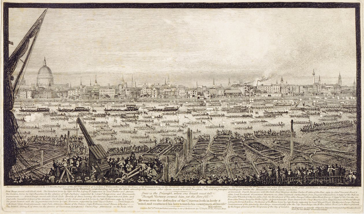 Ostatky lorda Nelsona dopravily po Temži z Greenwiche do Whitehallu, 8. ledna 1806 od John Thomas Smith