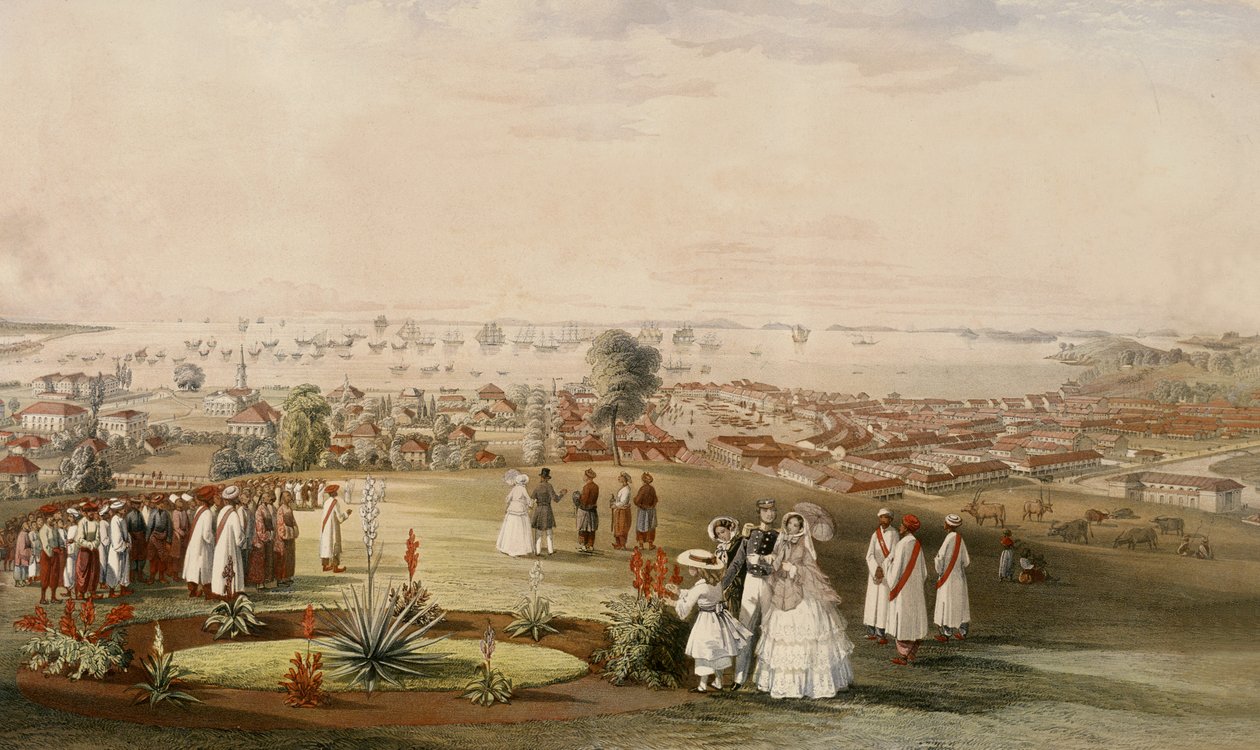 Pohled na Singapur z pevnosti Fort Canning, 1846 (čb na papíře) od John Turnbull Thomson