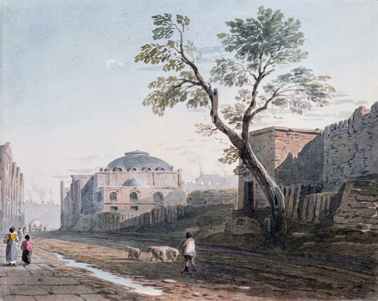 Scotch Church a zbytky londýnské zdi, 1818 od John Varley
