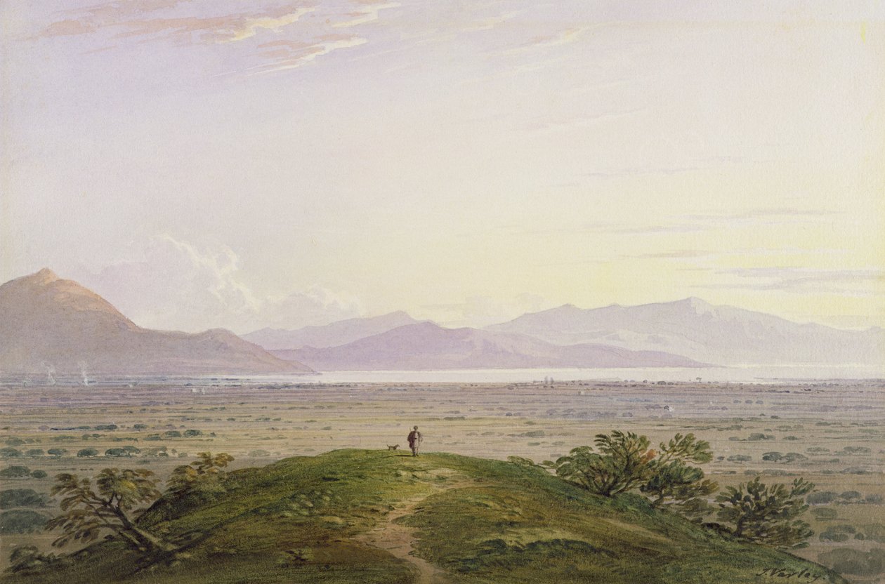 The Plains of Marathon, 1834 (grafit a wc s škrábáním na papíře) od John Varley