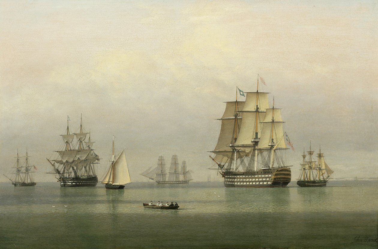 Válečné lodě na klidném moři od John Ward of Hull