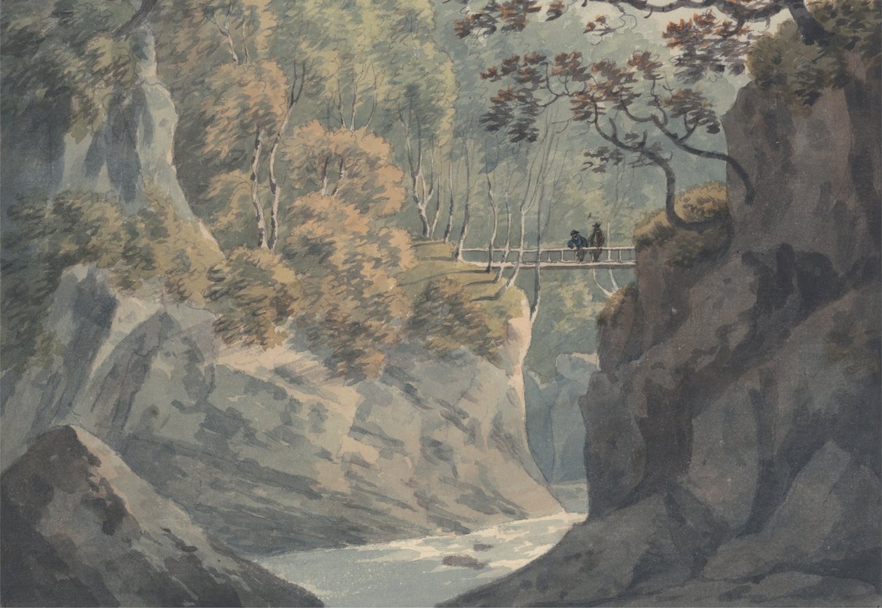 Alpský most a lesní krajina poblíž Pistil y Maw od John Warwick Smith