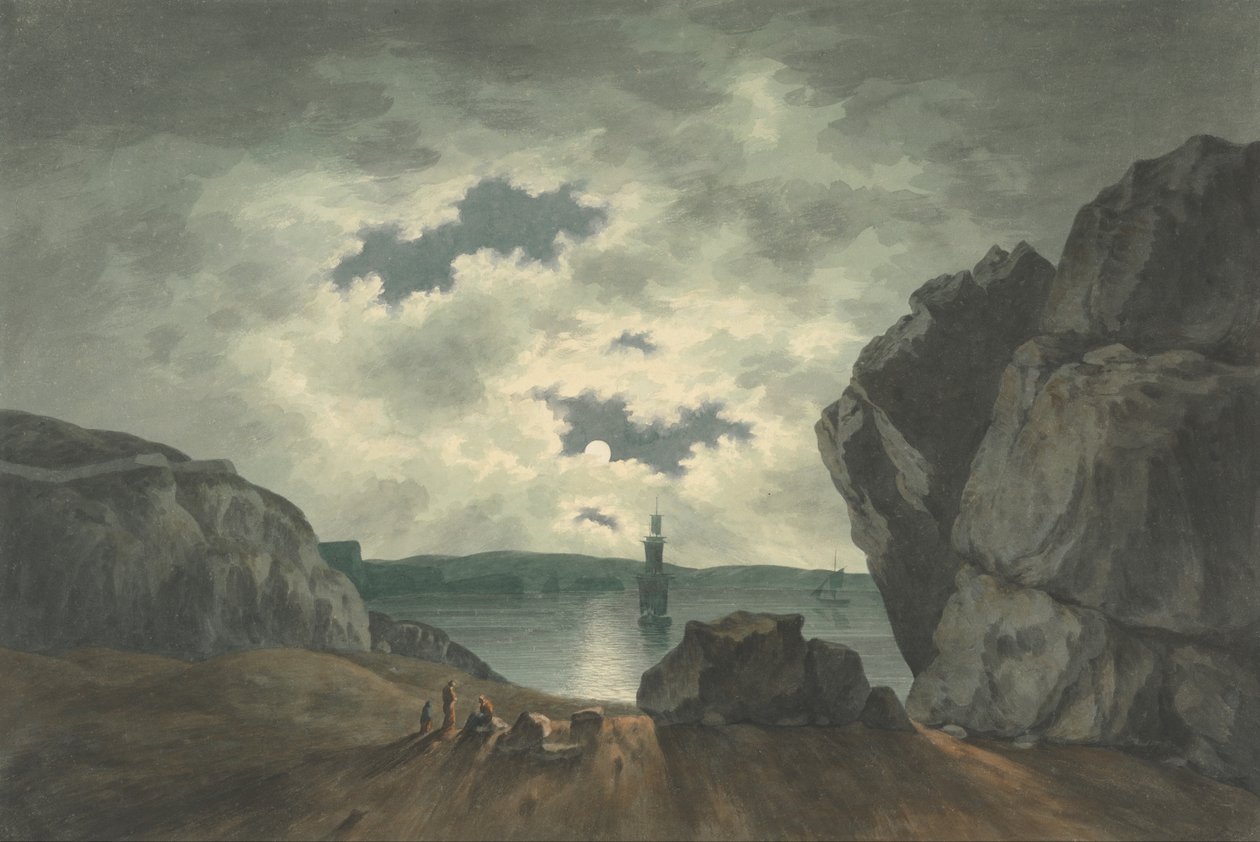 Bay scéna v měsíčním světle od John Warwick Smith