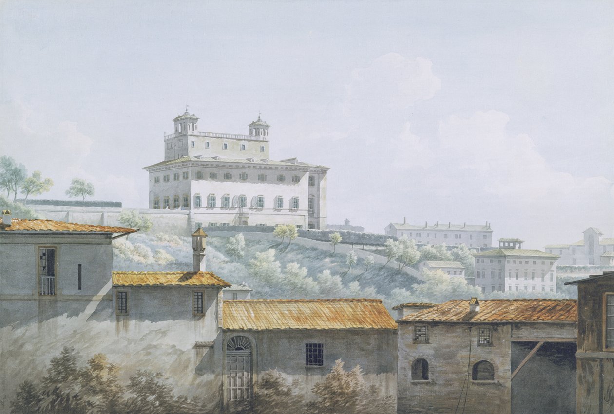 Villa Medici, Řím, 1784 (wc nad grafitem na papíře) od John Warwick Smith