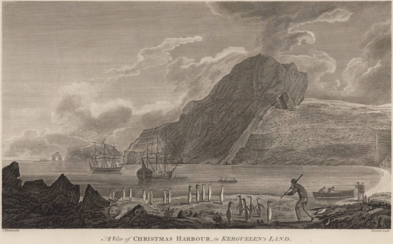 Lodě Jamese Cooka ve Christmas Harbor, Kerguelen Islands, prosinec 1776 od John Webber