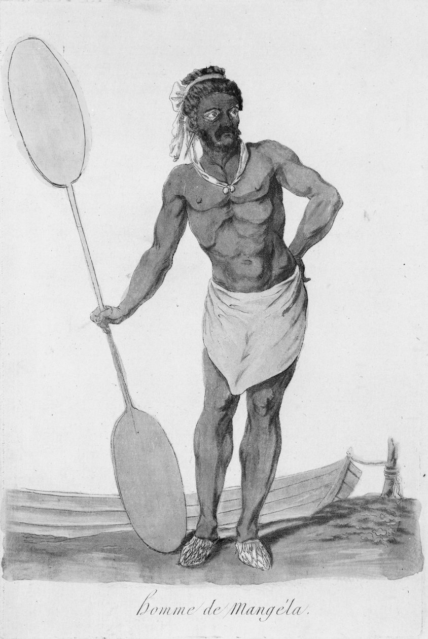 Stojící portrét muže z Mangaie, Cookových ostrovů, držícího pádlo v pravé ruce od John Webber