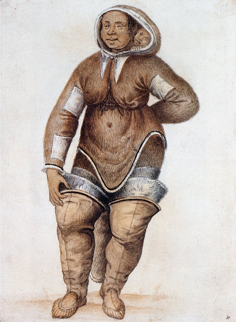 Eskymácká (Inuit) žena a dítě od John White